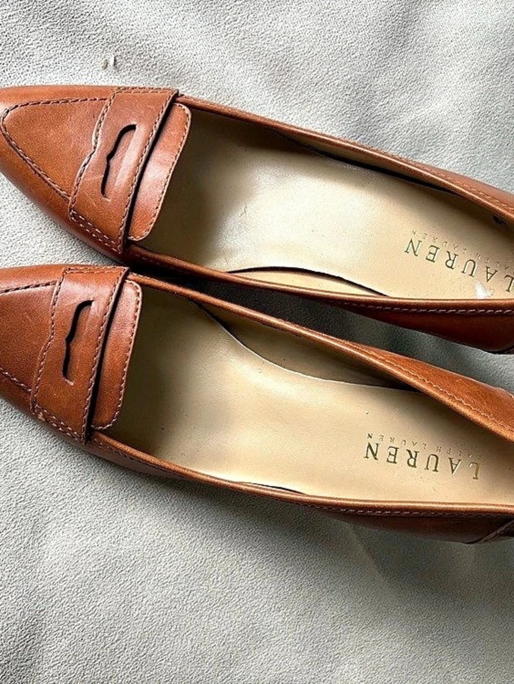 Vintage Lauren Ralph Lauren Brown Penny Loafer Heels 7.5 - Picture 7 of 12